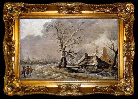 framed  Jan van Goyen Winter Landscape with Farmhouses along a Ditch., ta009-2
